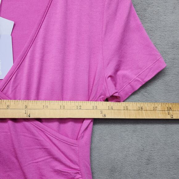 NWT Mangopop Womens Bodysuit Small Pink Crossover V Neck Cap Sleeve Top - Picture 9 of 12